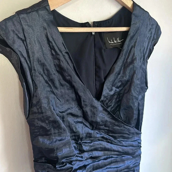 Nicole Miller techno metal cap sleeve dress size 12 blue. - Picture 3 of 7